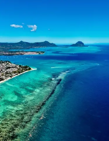 Aerial view of Mauritius Island showcasing its lush landscapes and coastline