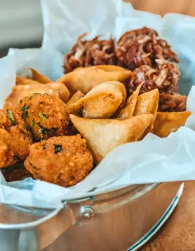 Mauritian chilli cakes and crispy samosas